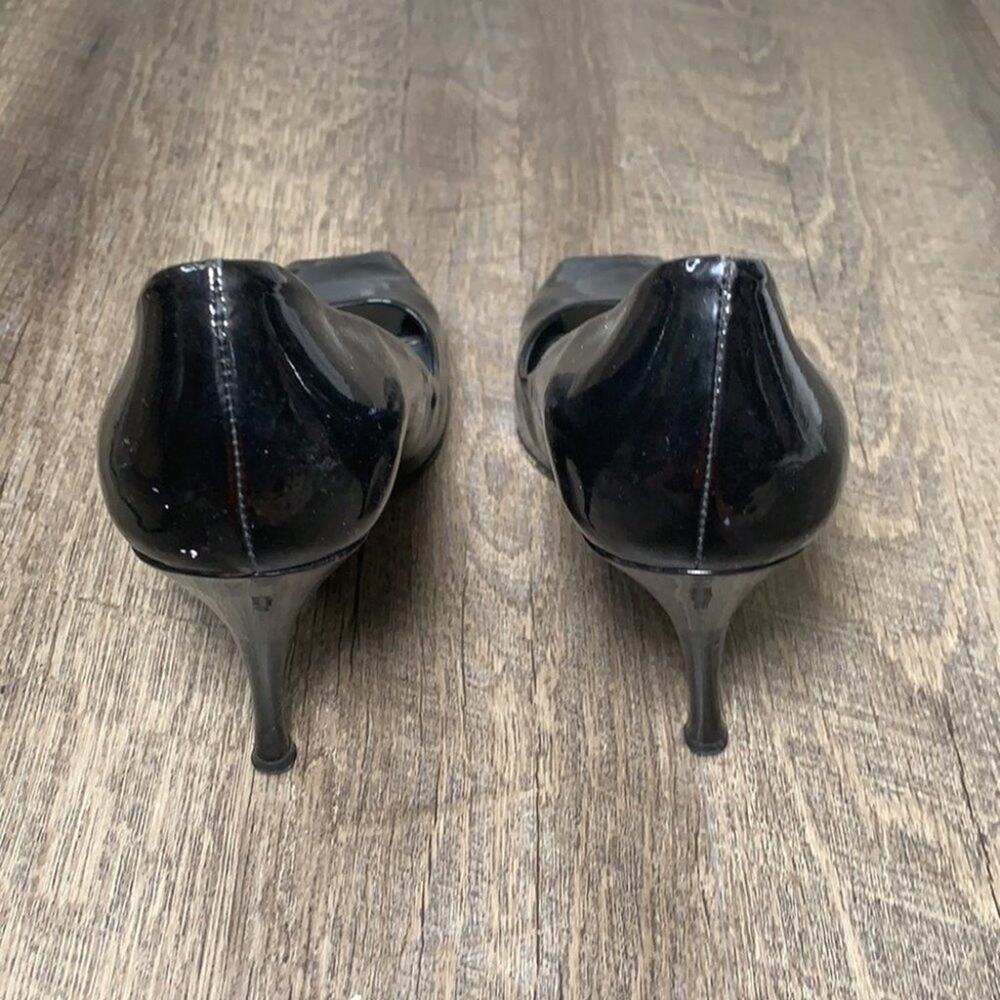 Stuart Weizman Patent Leather Peep Toe Pumps Black - image 4